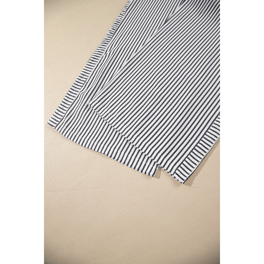 Black Stripe Plus Size Tie Waist Loose Pants Size/Plus Bottoms