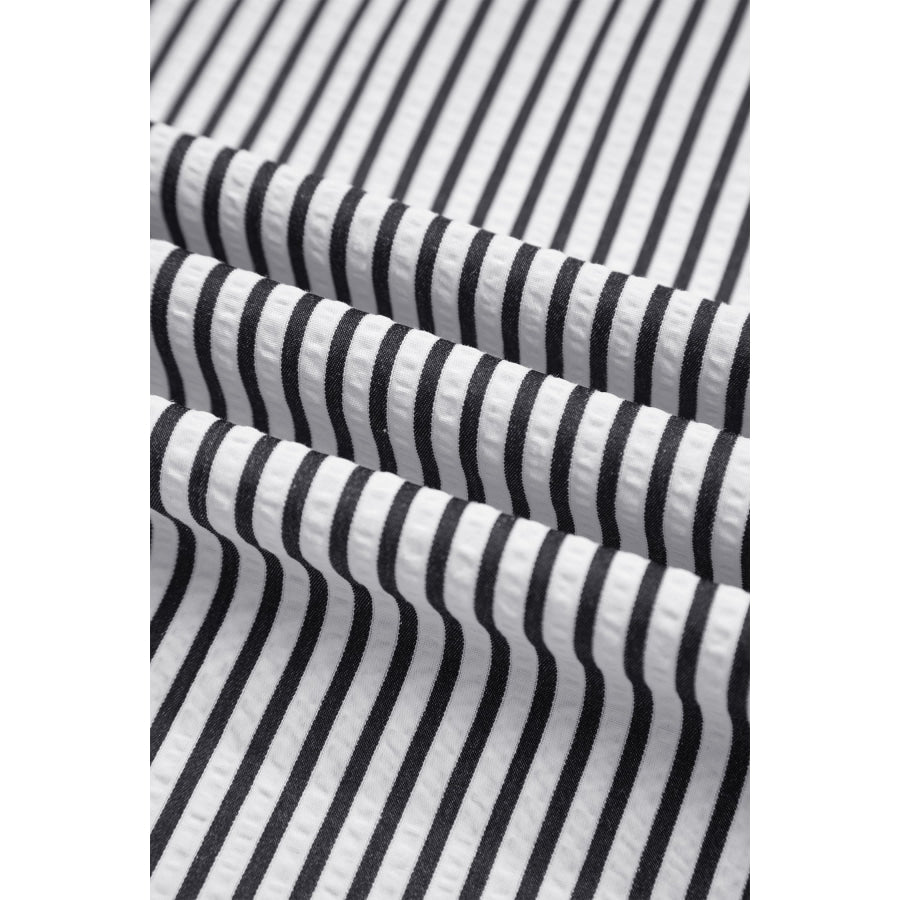 Black Stripe Plus Size Tie Waist Loose Pants Size/Plus Bottoms