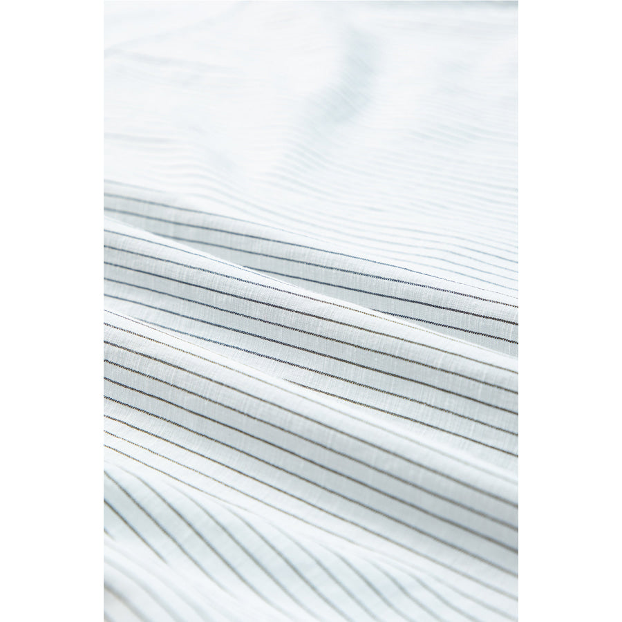 Black Stripe Roll-tab Sleeve Pocketed Long Shirt Tops/Blouses & Shirts