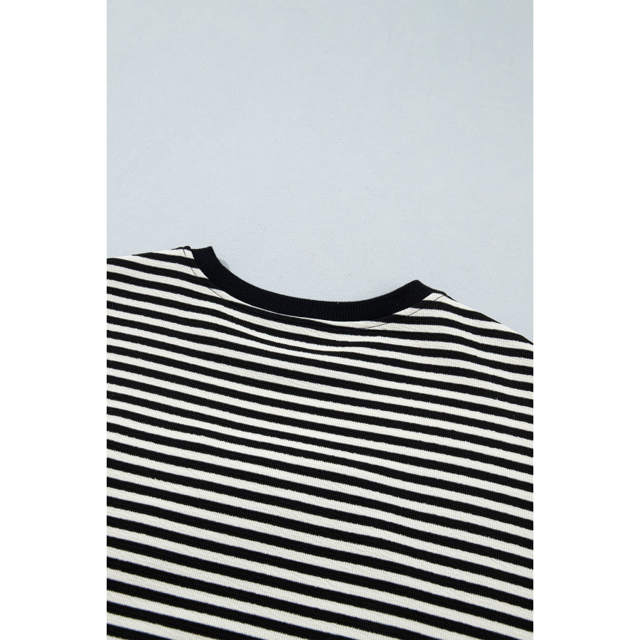Black Stripe Velvet Bow Pattern Dropped Shoulder Loose Sweatshirt Tops/Sweatshirts & Hoodies