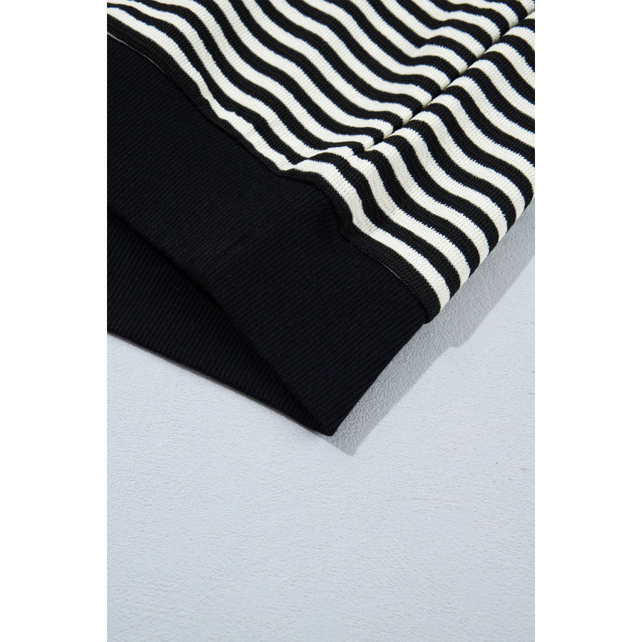 Black Stripe Velvet Bow Pattern Dropped Shoulder Loose Sweatshirt Tops/Sweatshirts & Hoodies