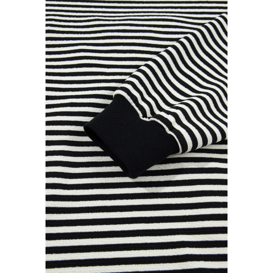 Black Stripe Velvet Bow Pattern Dropped Shoulder Loose Sweatshirt Tops/Sweatshirts & Hoodies