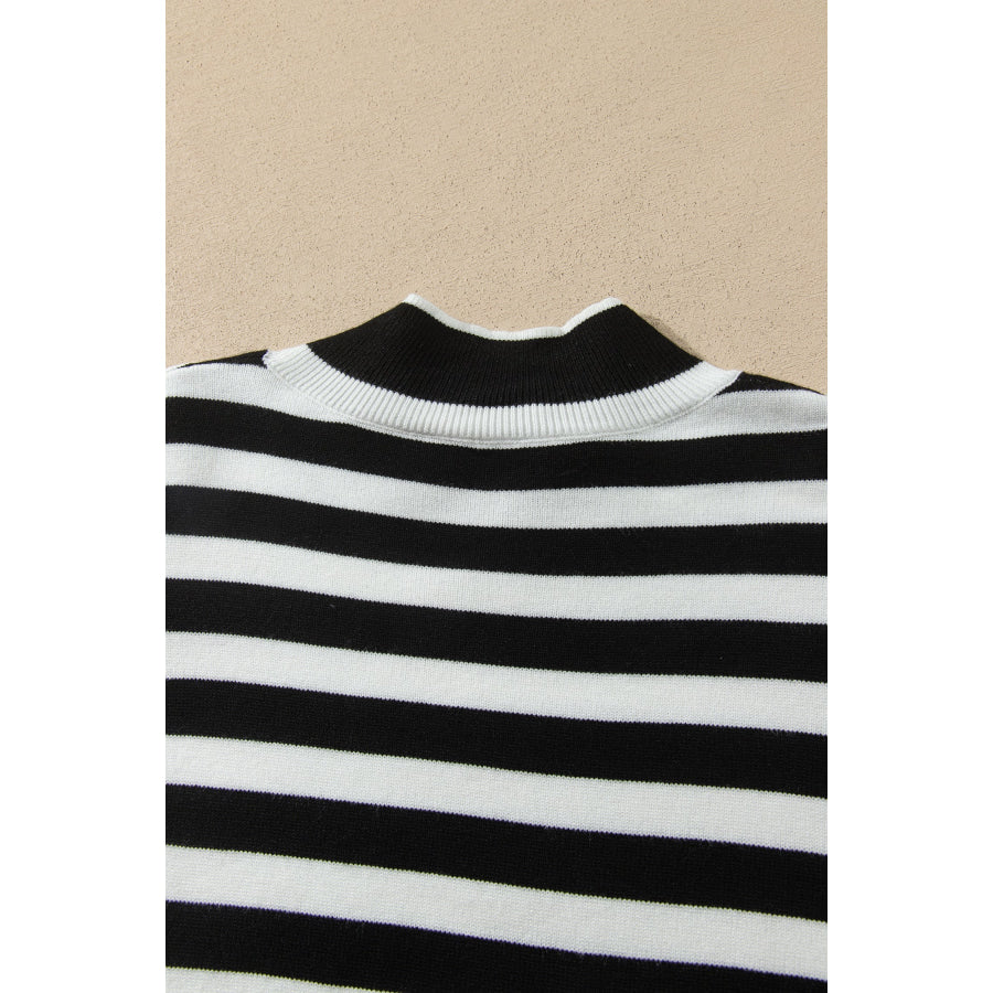 Black Striped High Neck Contrast Ruffle Detail Casual Sweater Sweaters & Cardigans/Sweaters