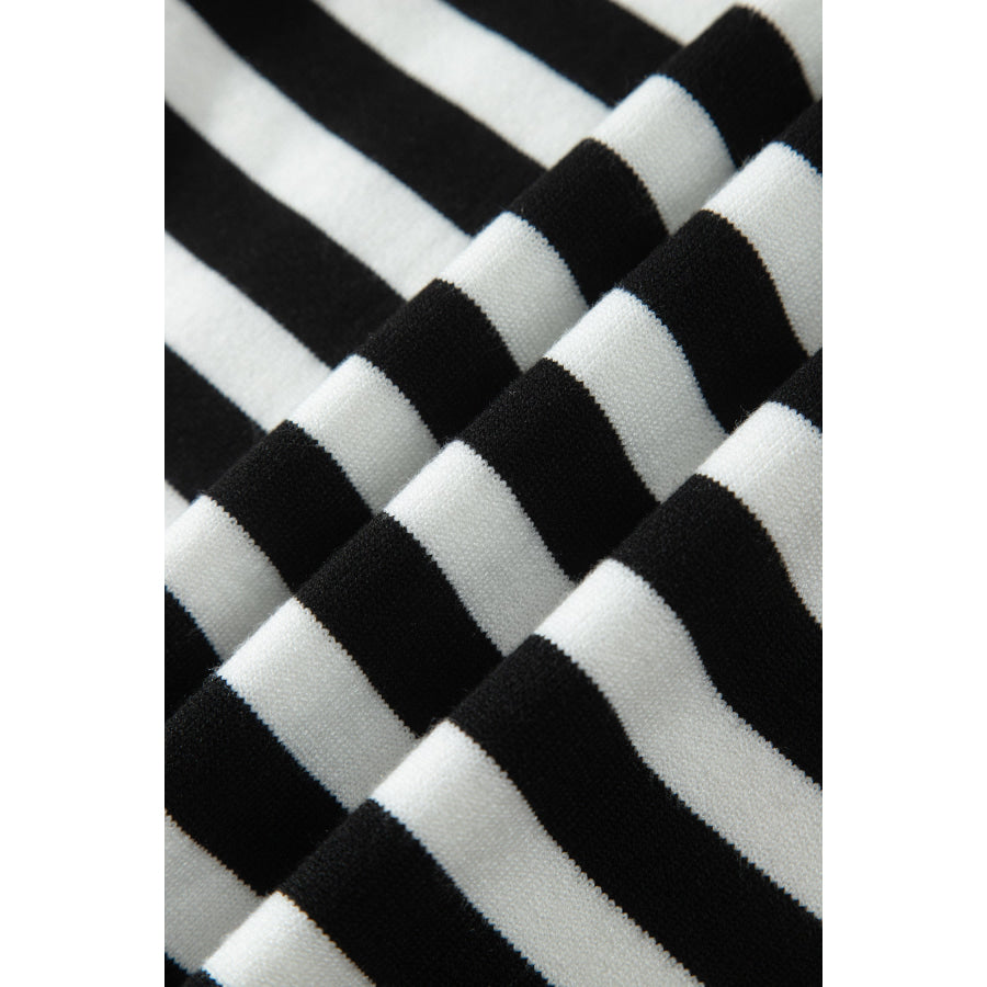 Black Striped High Neck Contrast Ruffle Detail Casual Sweater Sweaters & Cardigans/Sweaters