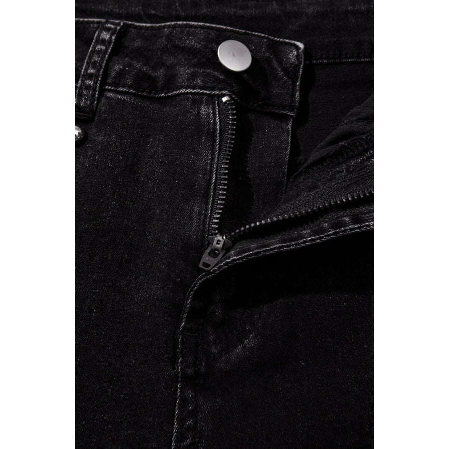 Black Studded Detail Straight Leg Casual Loose Jeans Bottoms/Jeans