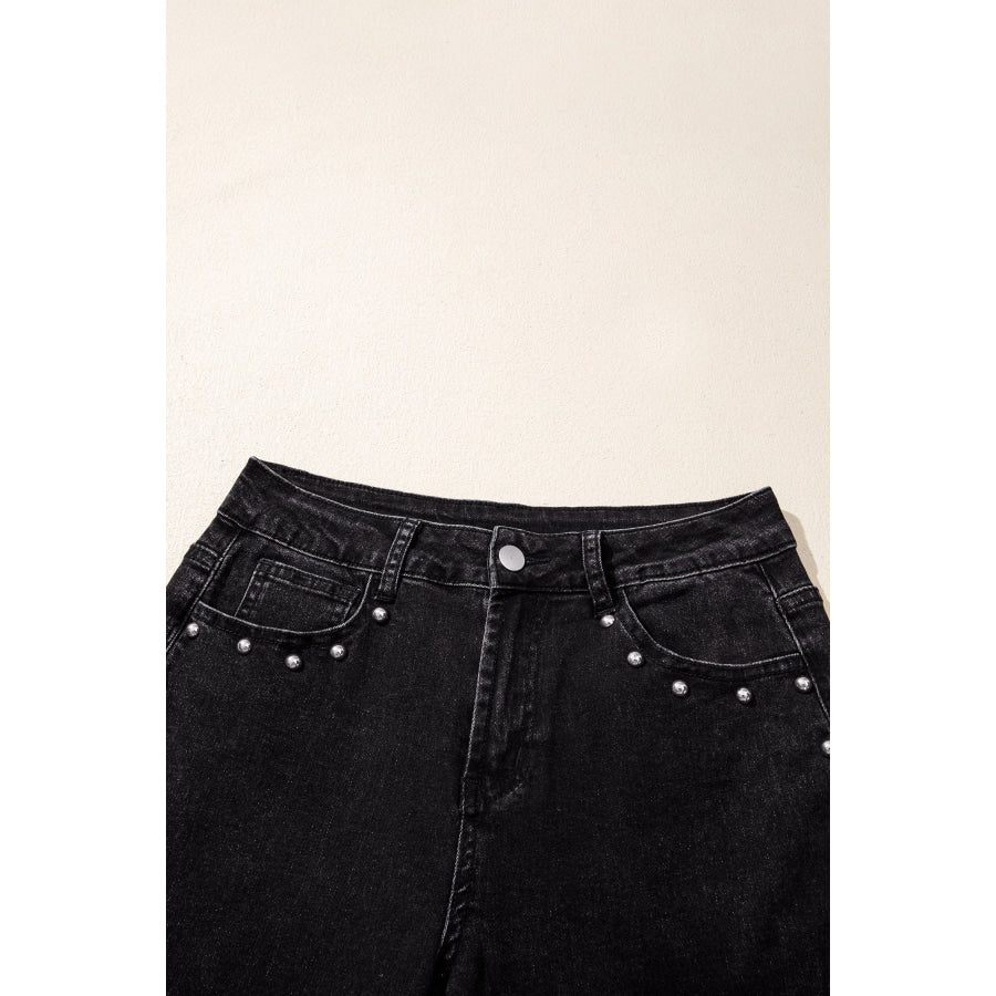Black Studded Detail Straight Leg Casual Loose Jeans Bottoms/Jeans