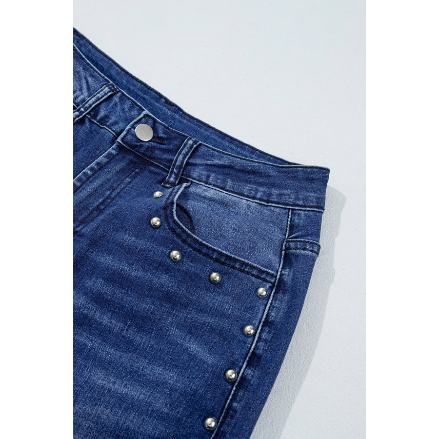 Black Studded Detail Straight Leg Casual Loose Jeans Bottoms/Jeans
