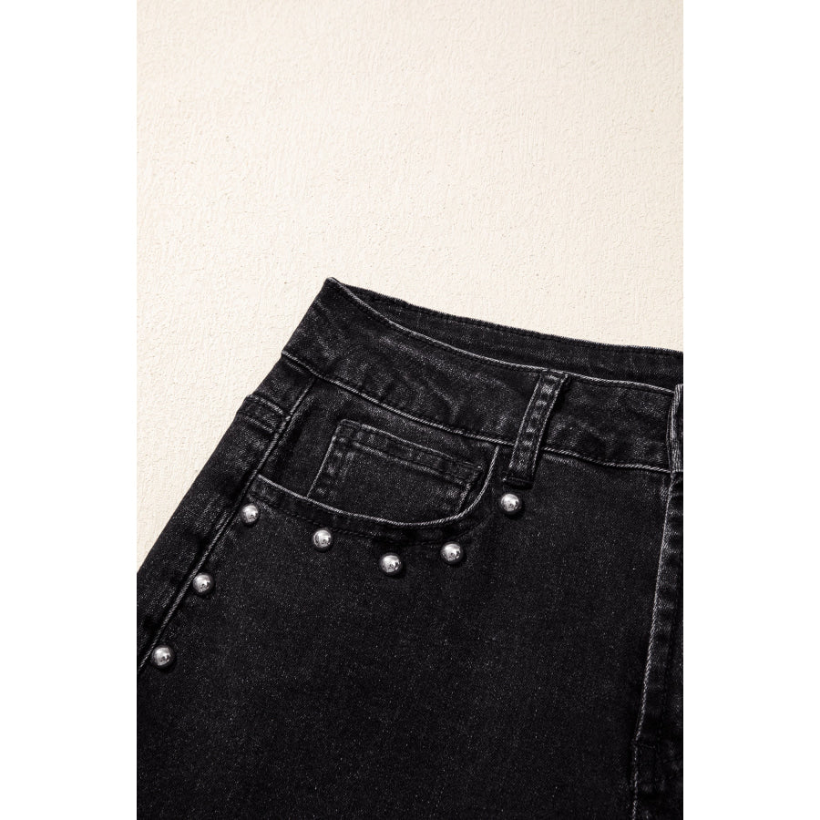 Black Studded Detail Straight Leg Casual Loose Jeans Bottoms/Jeans