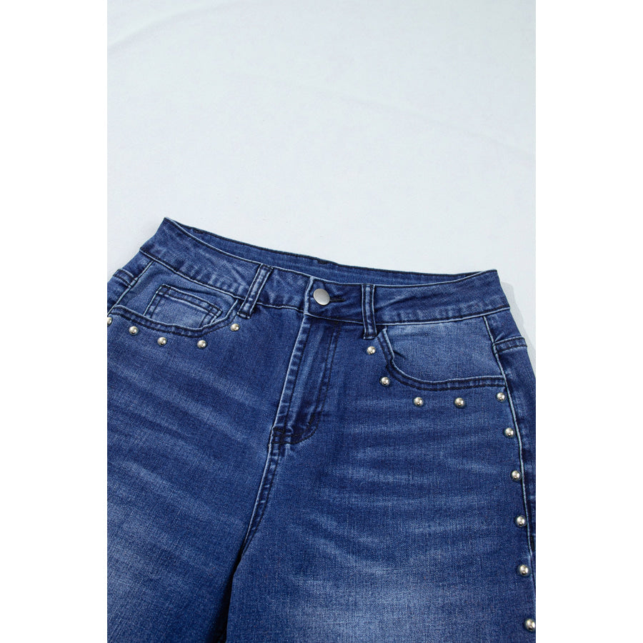 Black Studded Detail Straight Leg Casual Loose Jeans Bottoms/Jeans
