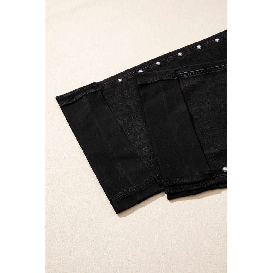 Black Studded Detail Straight Leg Casual Loose Jeans Bottoms/Jeans