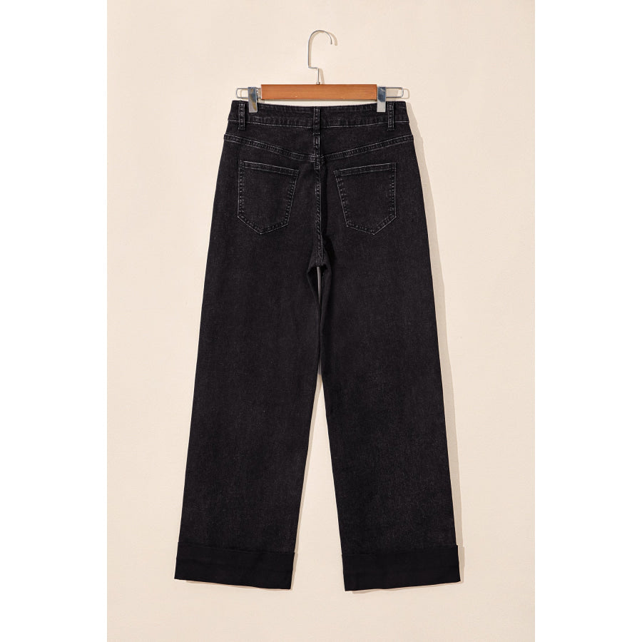 Black Studded Detail Straight Leg Casual Loose Jeans Bottoms/Jeans