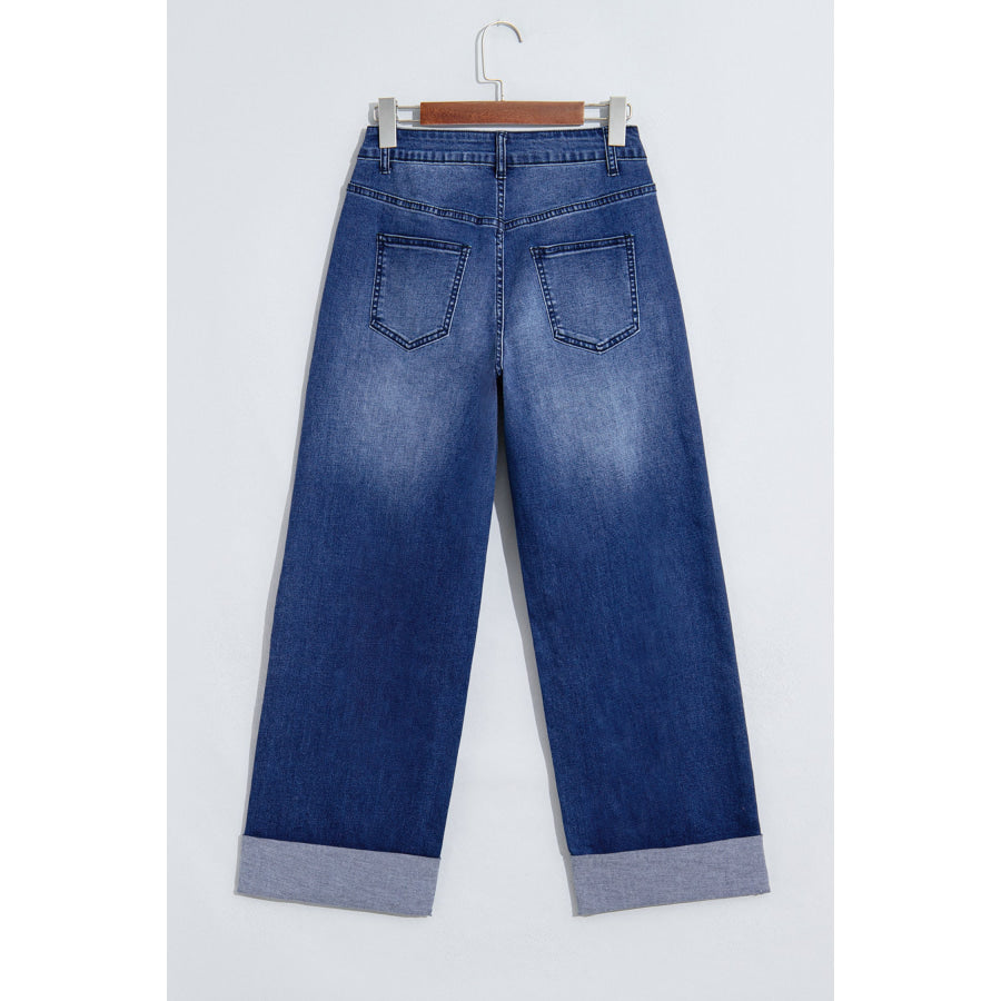 Black Studded Detail Straight Leg Casual Loose Jeans Bottoms/Jeans