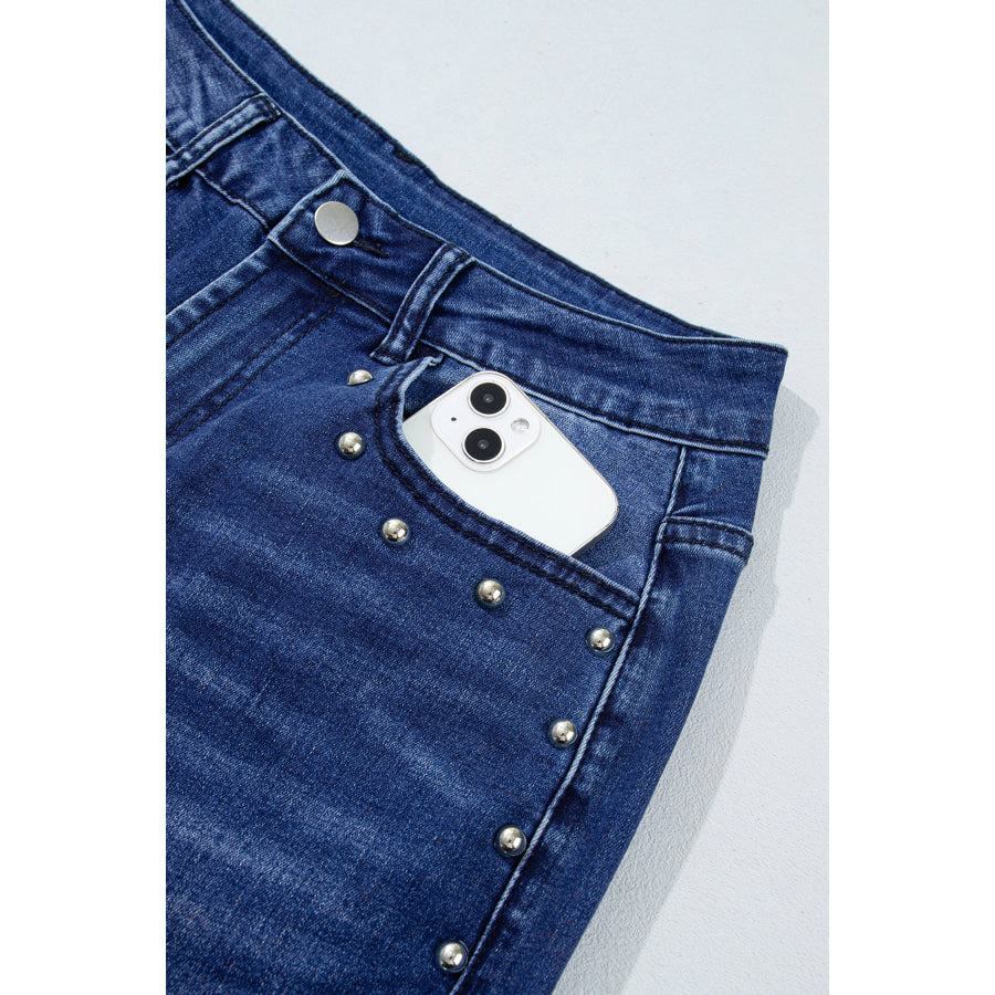 Black Studded Detail Straight Leg Casual Loose Jeans Bottoms/Jeans