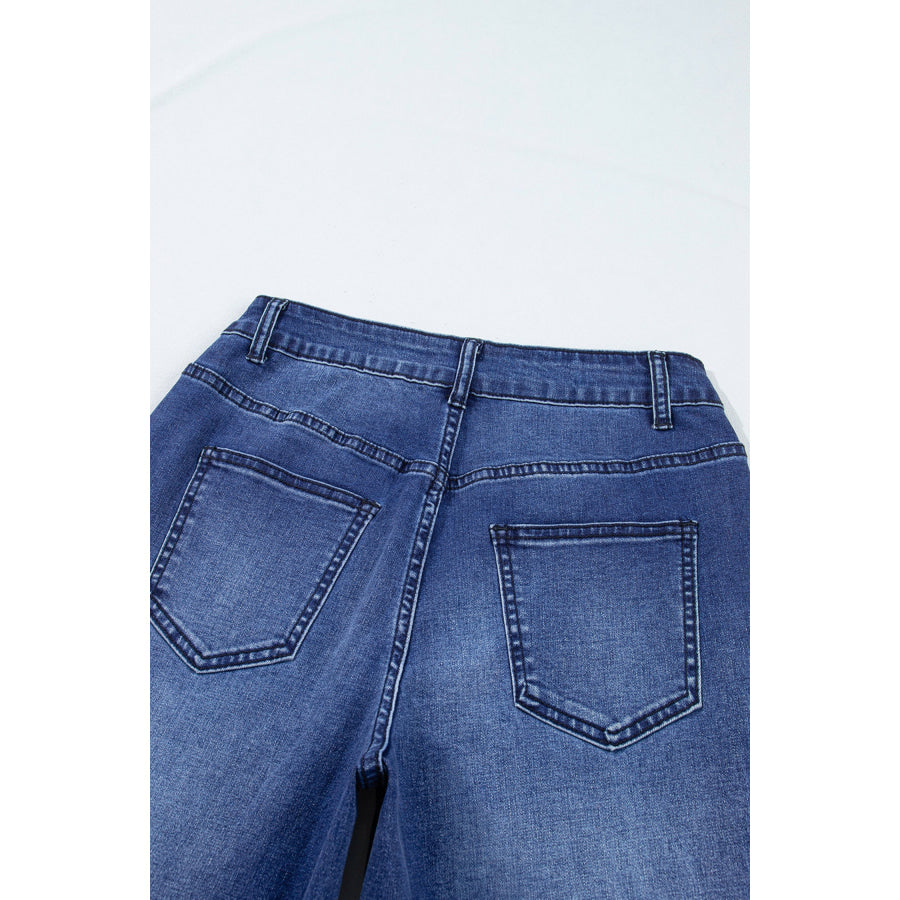 Black Studded Detail Straight Leg Casual Loose Jeans Bottoms/Jeans