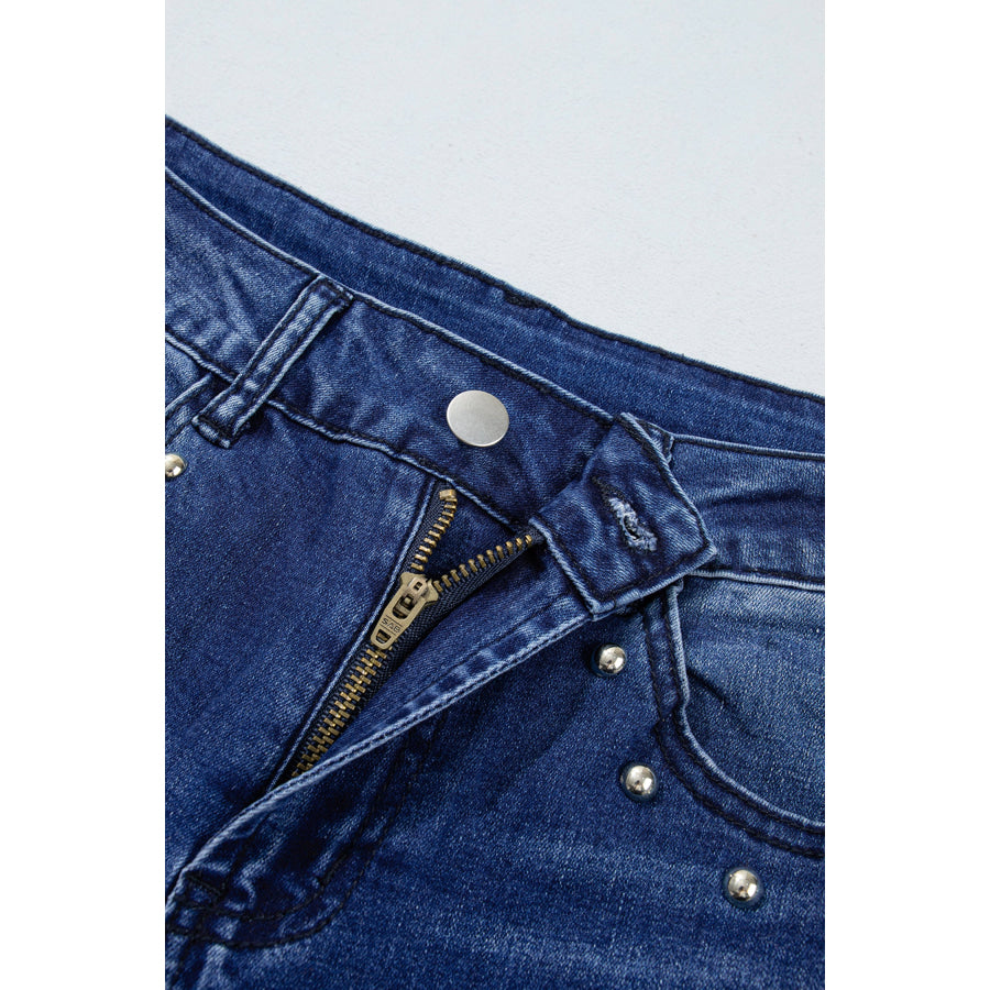 Black Studded Detail Straight Leg Casual Loose Jeans Bottoms/Jeans