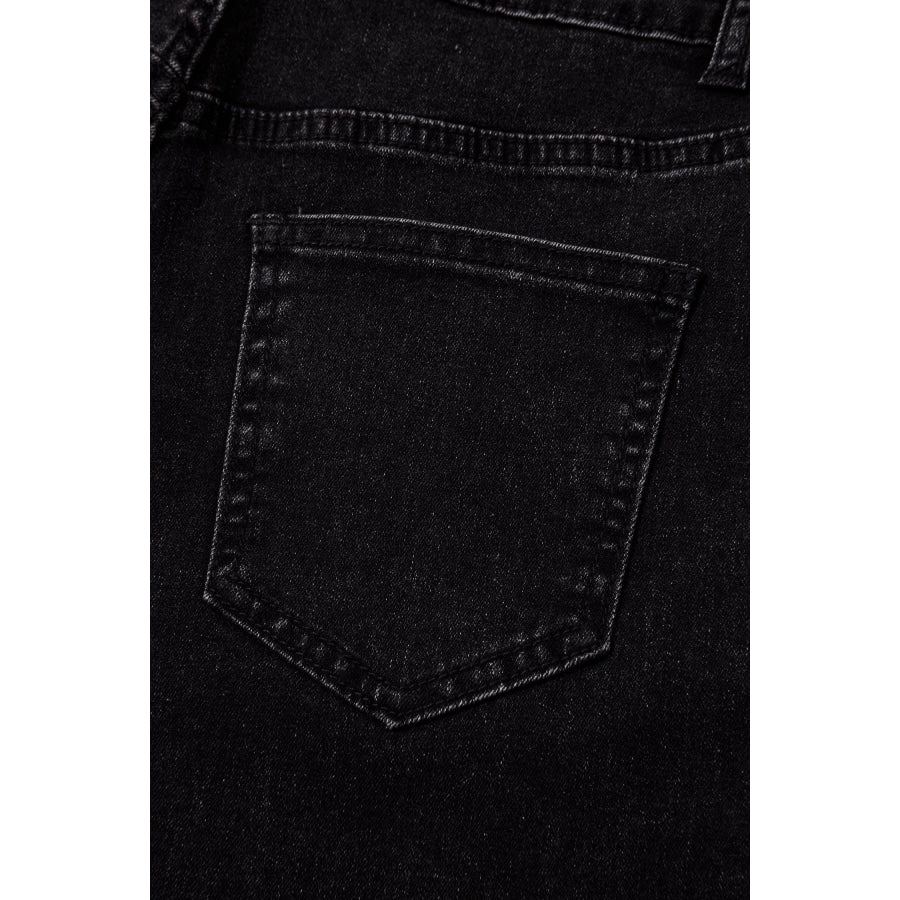 Black Studded Detail Straight Leg Casual Loose Jeans Bottoms/Jeans
