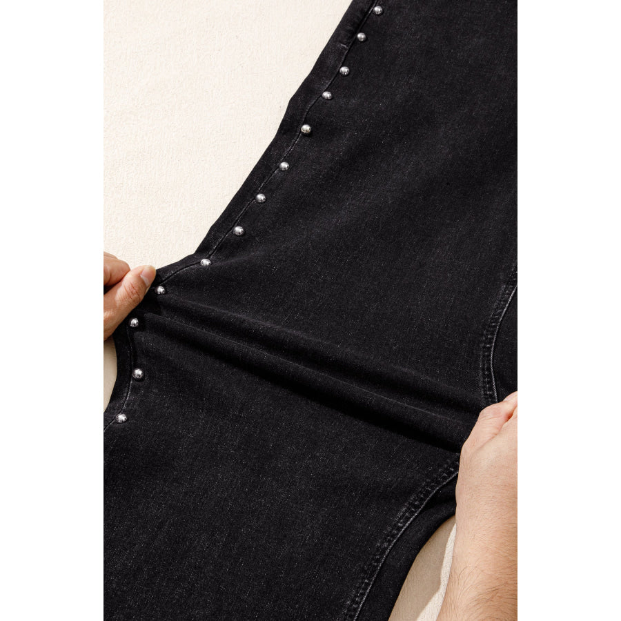 Black Studded Detail Straight Leg Casual Loose Jeans Bottoms/Jeans