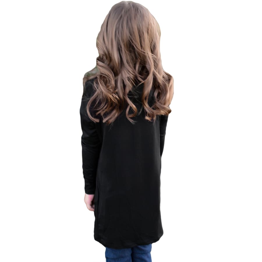 Black Twist Knot Detail Long Sleeve Girl’s Top Blouses