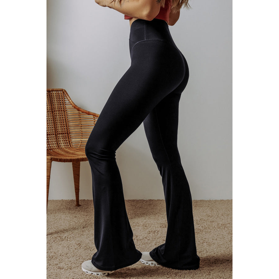 Black V Shape High Waist Flared Leggings Bottoms/Leggings