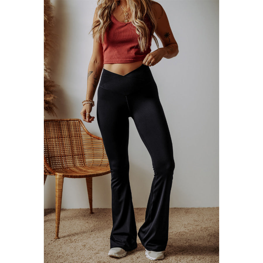 Black V Shape High Waist Flared Leggings Bottoms/Leggings
