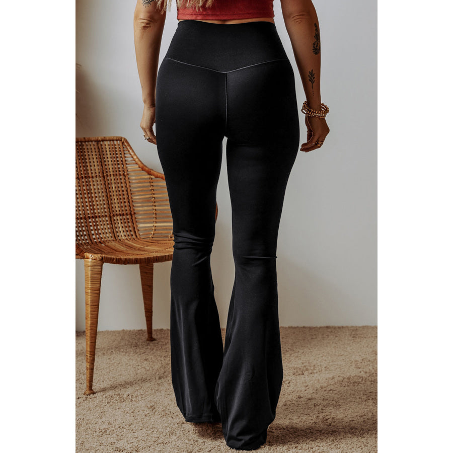 Black V Shape High Waist Flared Leggings Black / S / 75% Polyamide + 25% Elastane Bottoms/Leggings