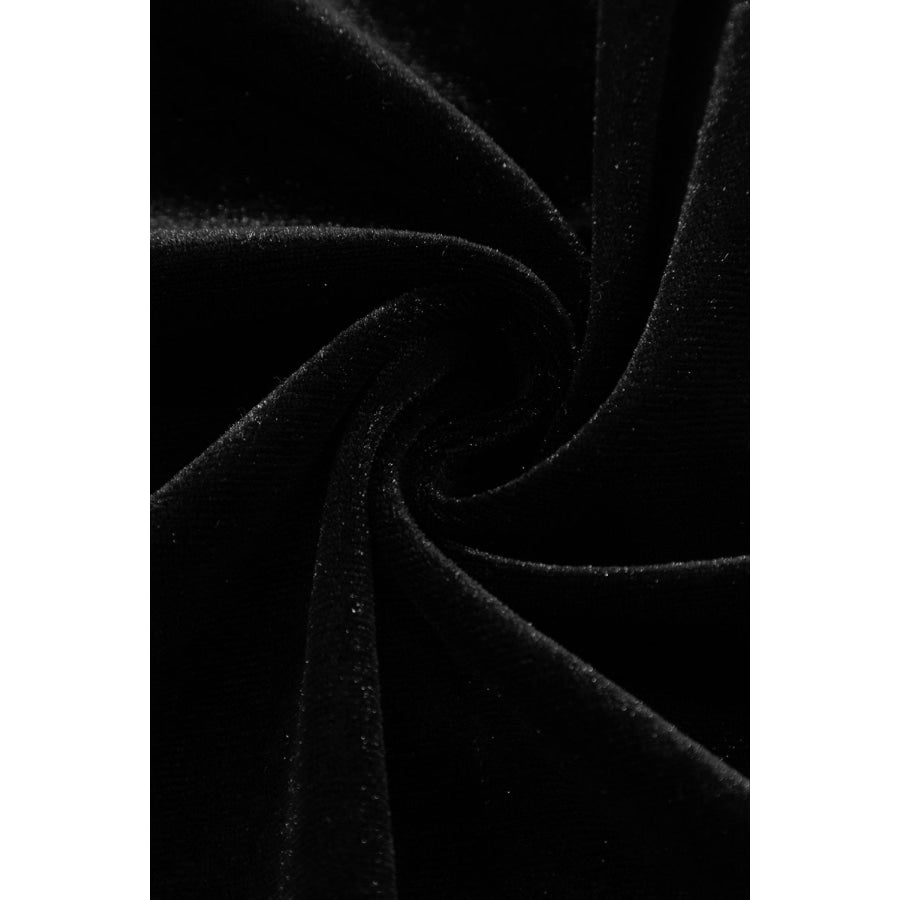 Black Velvet Buttoned Puff Sleeve V Neck Split Midi Dress Dresses/Midi Dresses