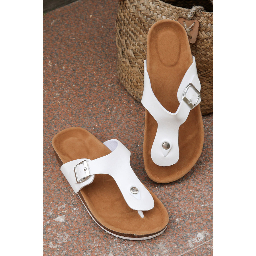 Black Vintage Buckle PU Leather Thong Slippers Shoes &amp; Bags/Slippers