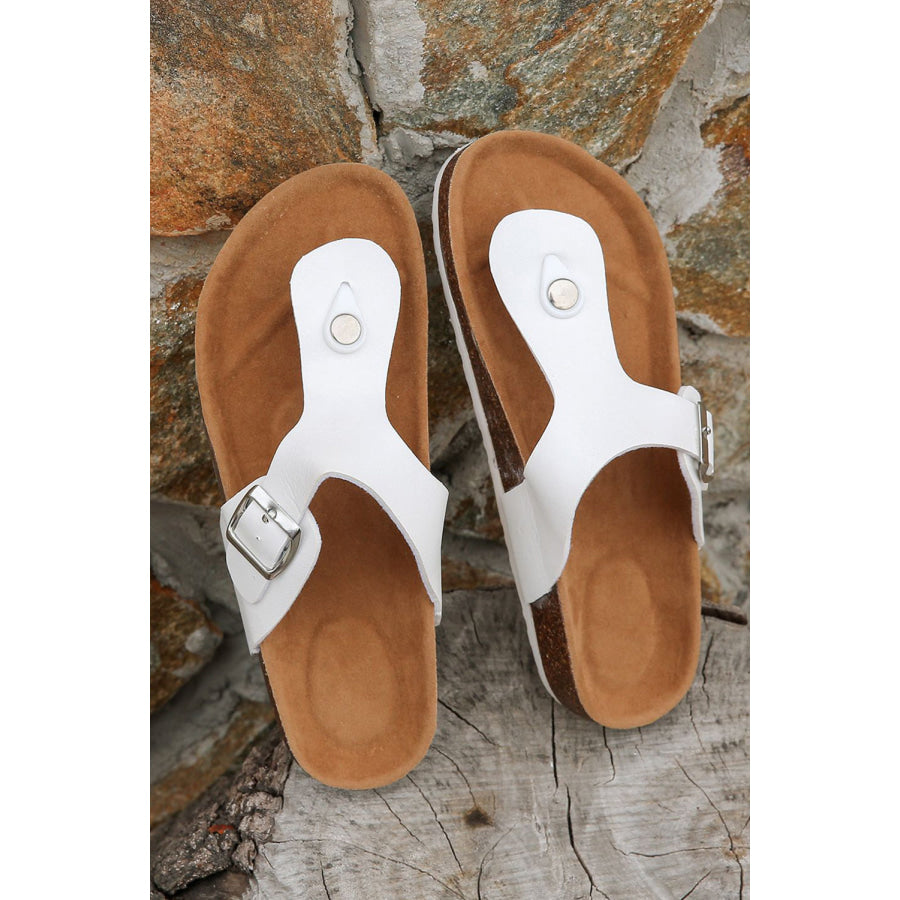 Black Vintage Buckle PU Leather Thong Slippers Shoes &amp; Bags/Slippers