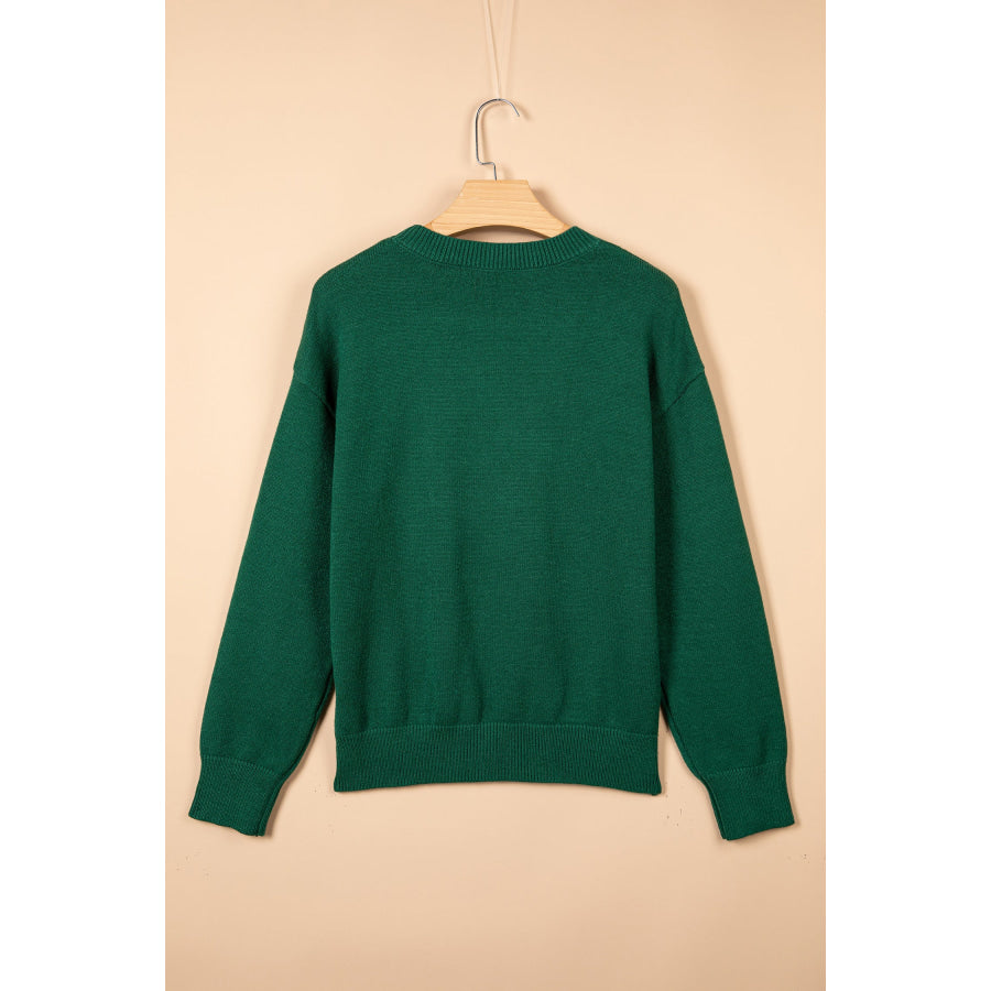 Blackish Green Abstract Dog Embroidery Christmas Fashion Round Neck Sweater Sweaters & Cardigans/Sweaters