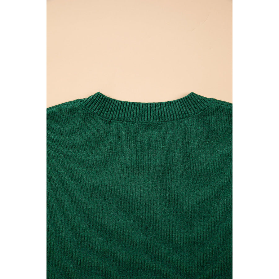 Blackish Green Abstract Dog Embroidery Christmas Fashion Round Neck Sweater Sweaters & Cardigans/Sweaters