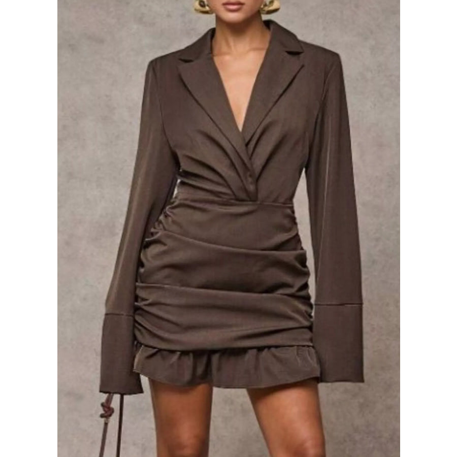 Blazer-Style Long Sleeve Ruffled Hem Mini Dress Apparel and Accessories