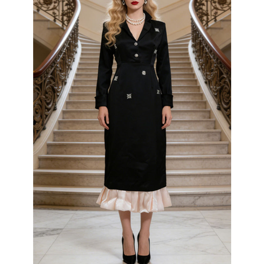 Blazer Style Midi Dress with Ruffle Hem Black / S Apparel and Accessories