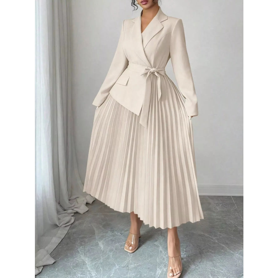 Blazer-Style Pleated Midi Dress Apparel and Accessories