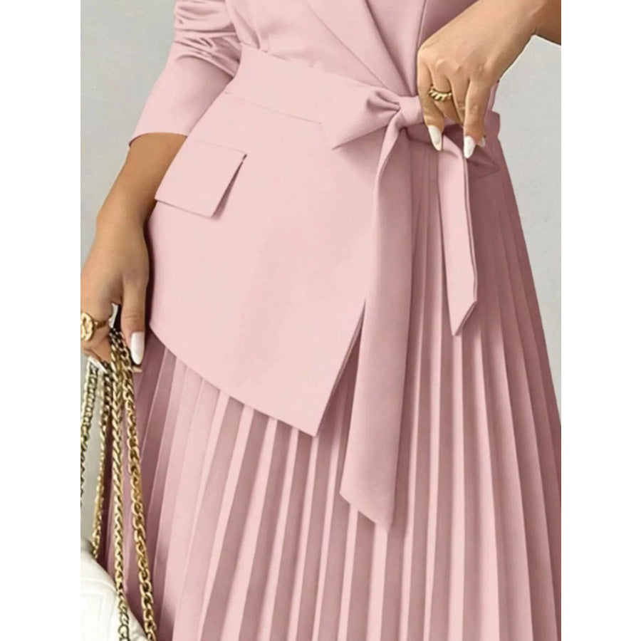 Blazer-Style Pleated Midi Dress Apparel and Accessories