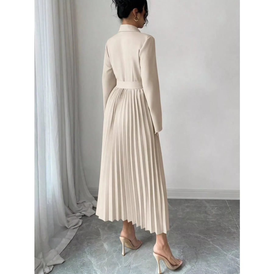 Blazer-Style Pleated Midi Dress Apparel and Accessories