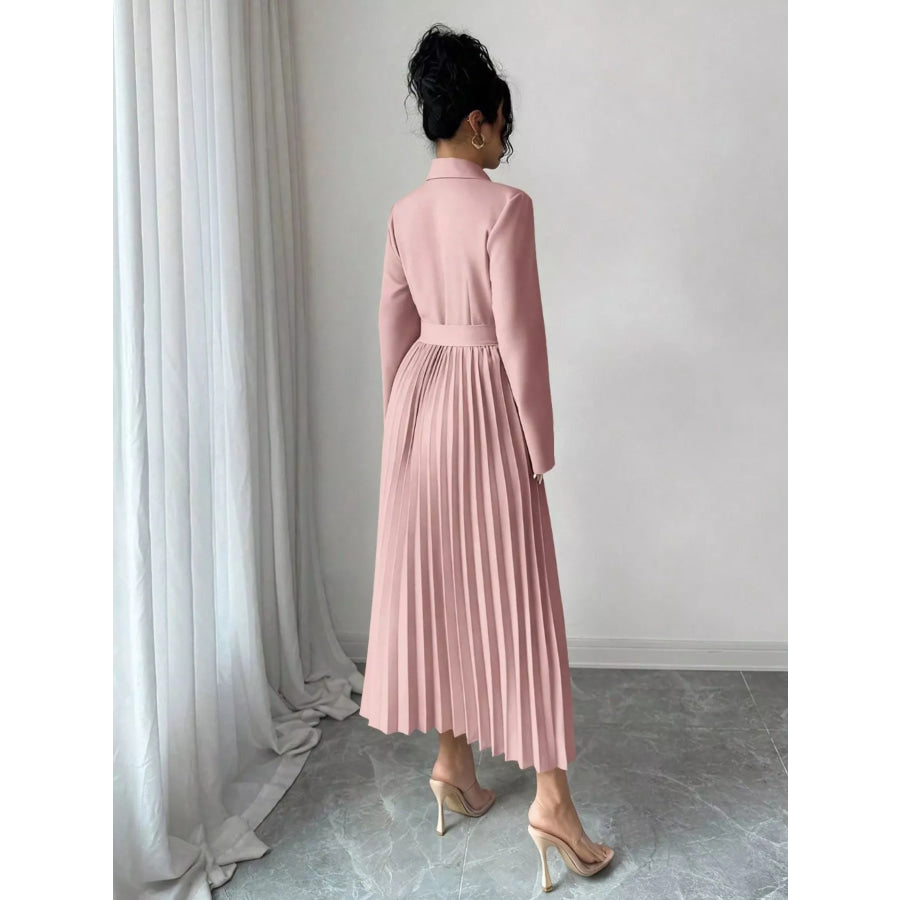 Blazer-Style Pleated Midi Dress Apparel and Accessories