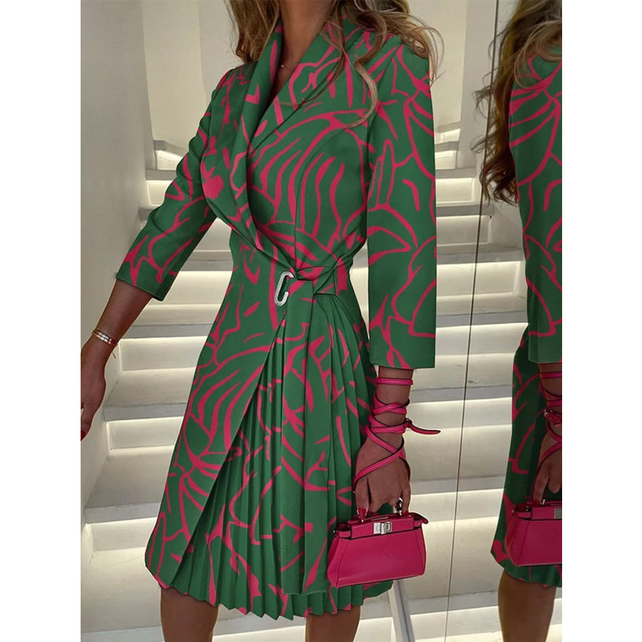 Blazer Style Pleated Midi Dress Dark Green / S Apparel and Accessories