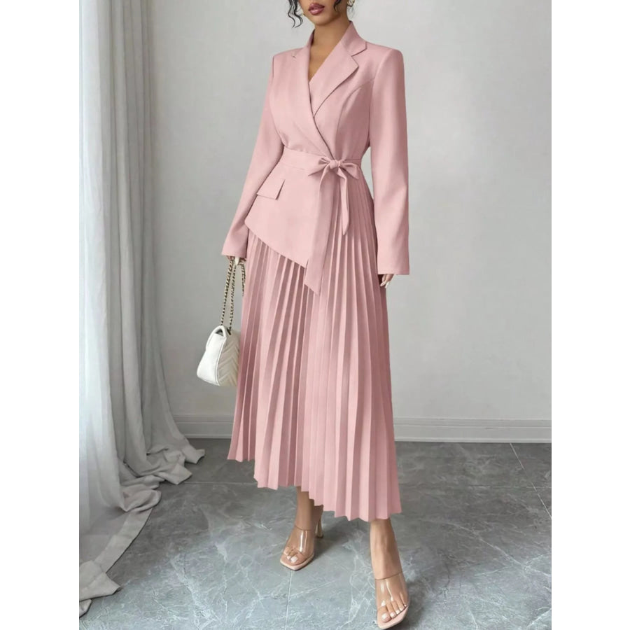 Blazer-Style Pleated Midi Dress Dusty Pink / S Apparel and Accessories