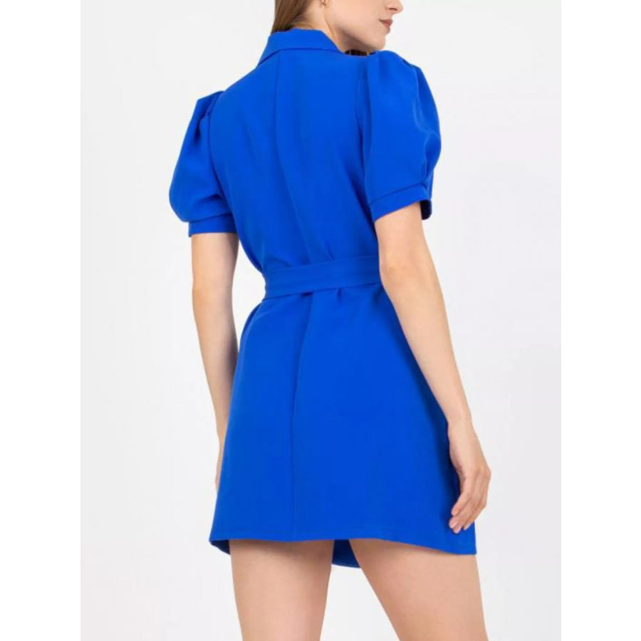 Blazer Style Tie Waist Mini Dress Blue / S Apparel and Accessories