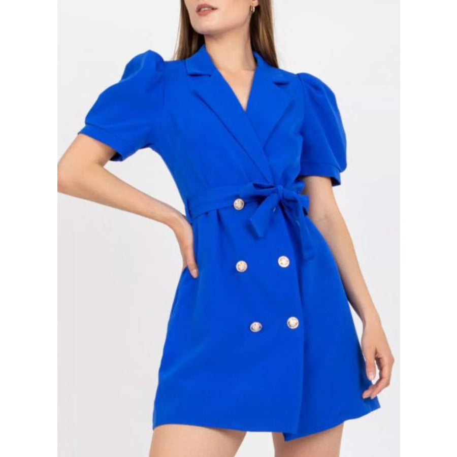 Blazer Style Tie Waist Mini Dress Blue / S Apparel and Accessories