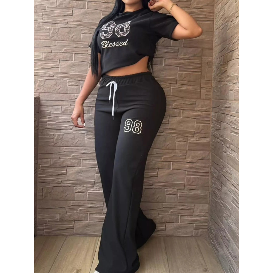 Blessed 98 Leopard Print Crop Top and Wide Leg Pants Set Apparel and Accessories