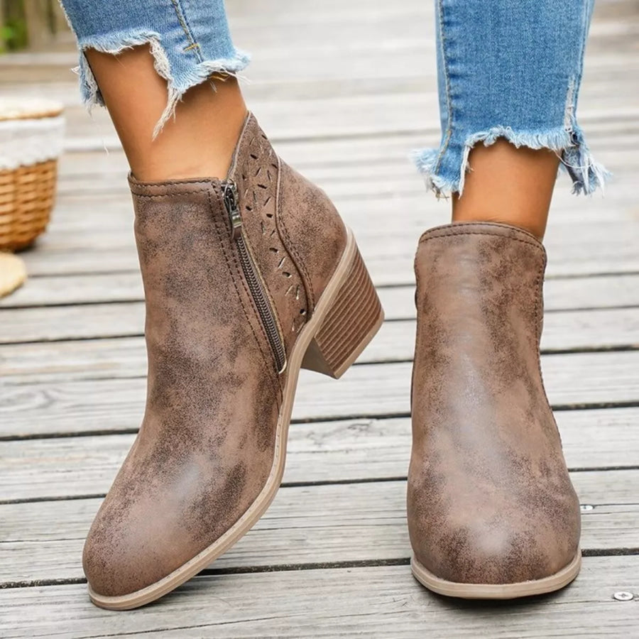 Block Heel Ankle Boots with Cutout Detail Apparel and Accessories