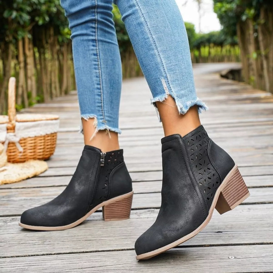 Block Heel Ankle Boots with Cutout Detail Black / 36 Apparel and Accessories
