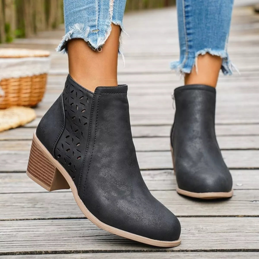 Block Heel Ankle Boots with Cutout Detail Black / 36 Apparel and Accessories