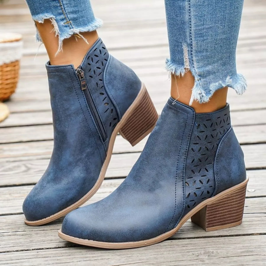 Block Heel Ankle Boots with Cutout Detail Blue / 36 Apparel and Accessories
