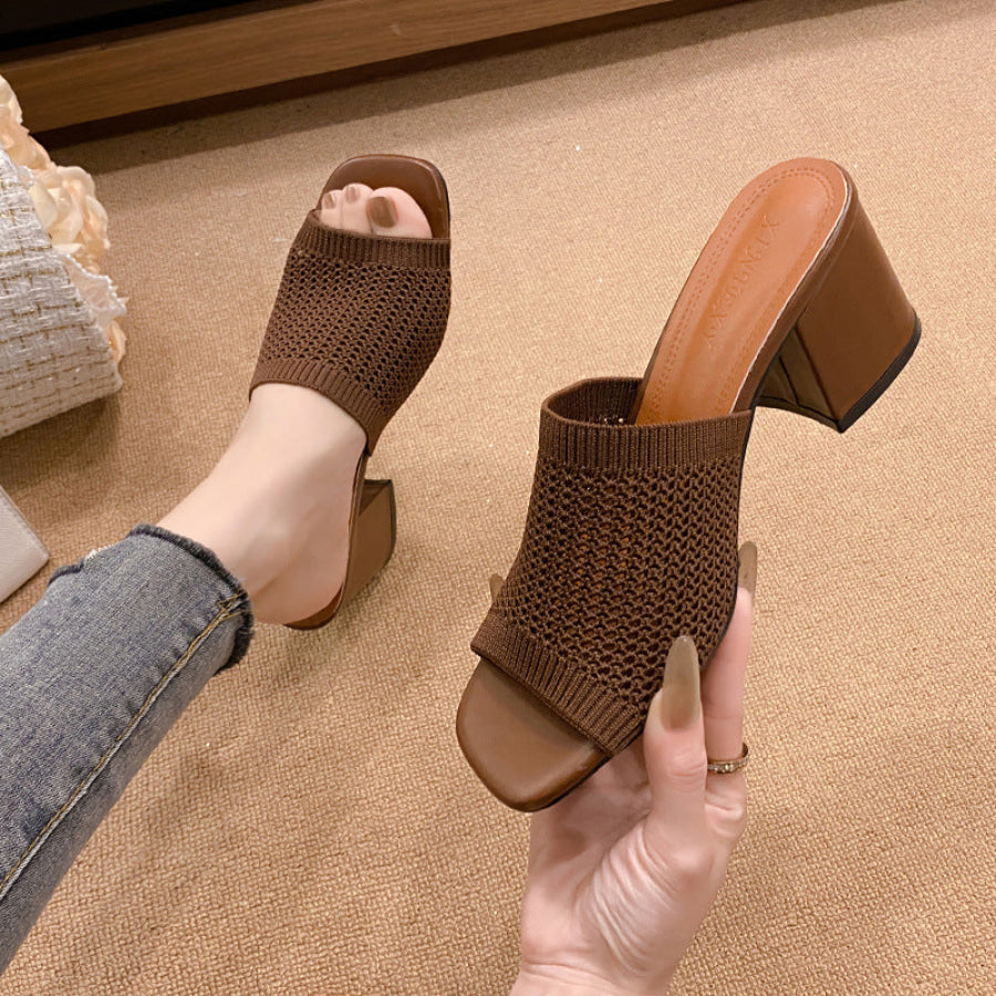 Block Heel Knit Sandals Brown / 35(US4) Apparel and Accessories