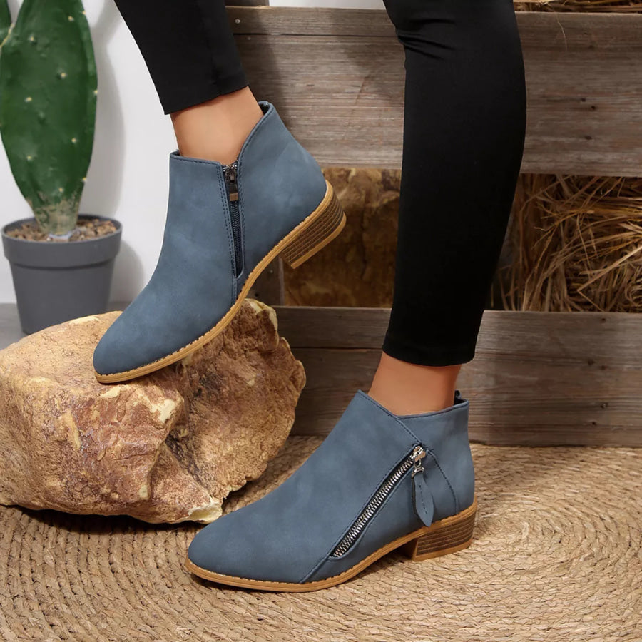 Block Heels Ankle Boots Dusty Blue / 36 Apparel and Accessories