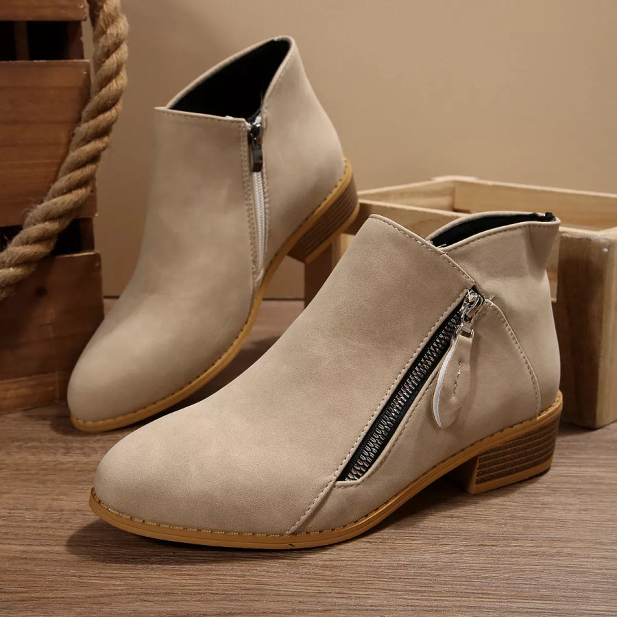 Block Heels Ankle Boots Khaki / 36 Apparel and Accessories