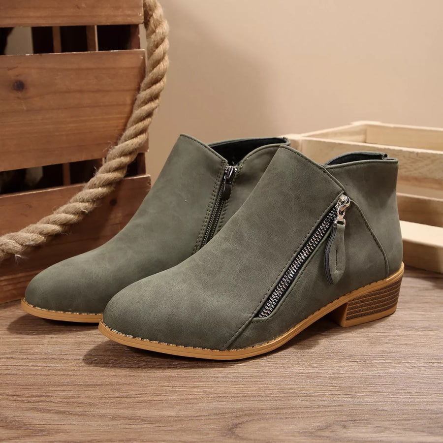 Block Heels Ankle Boots Sage / 36 Apparel and Accessories