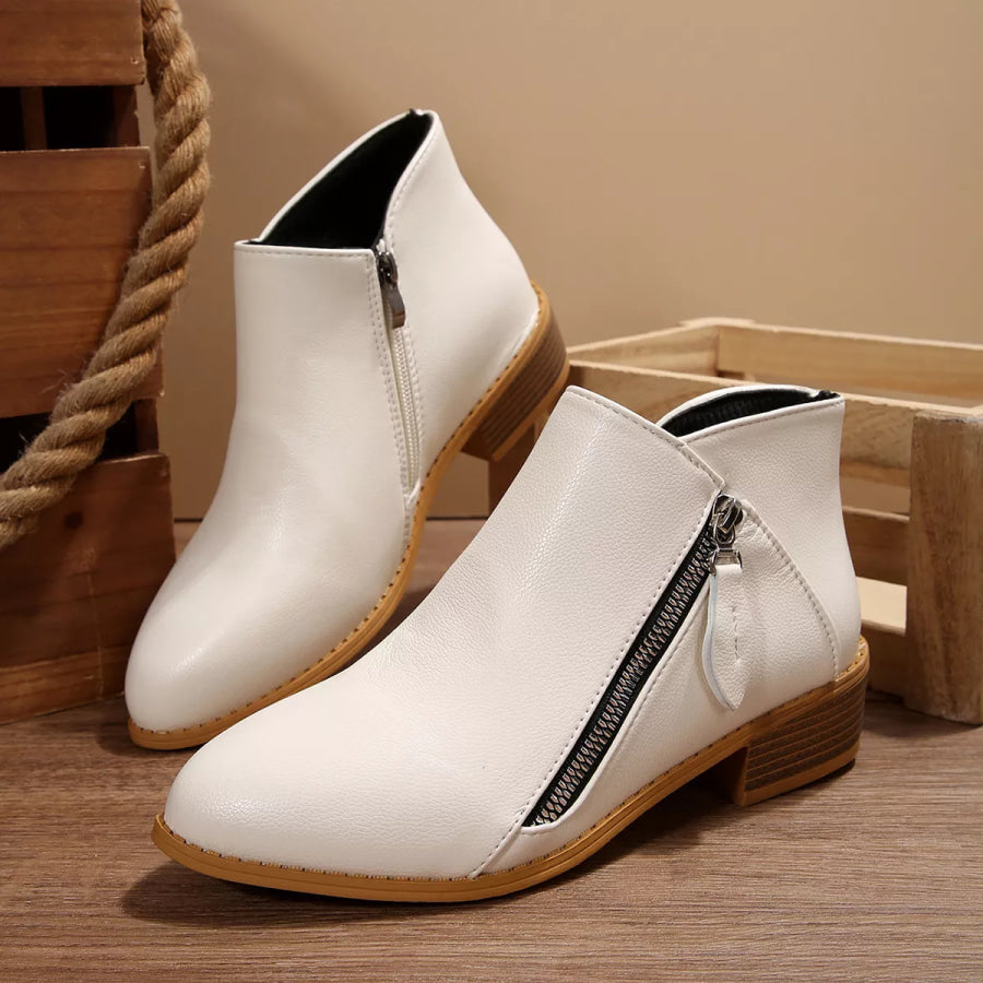 Block Heels Ankle Boots White / 36 Apparel and Accessories